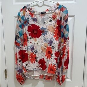 Fate Red and Blue Floral Blouse